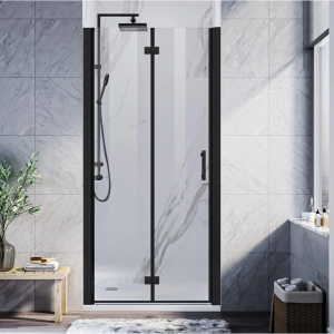 SUNNY SHOWER 1/4 英寸无框黑色饰面双折淋浴门