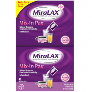 MiraLAX Gentle Constipation Relief Laxative Powder, Travel Pack, 40 Dose @ Amazon