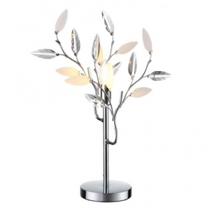 Modern Polished Chrome Willow Leaf Design Table Lamp with Clear and Opaque Leaf @ Lights 4 Living