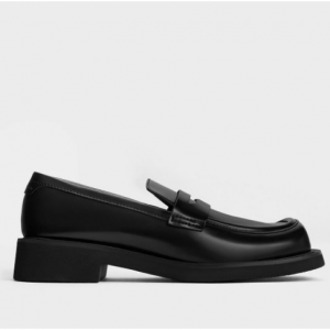 30% Off Monique Square-Toe Loafers - Black Box @ Charles & Keith