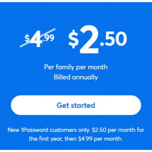 1Password密碼管理器家庭版5折特賣，月度僅需$2.5