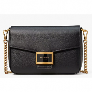 ケイティ テクスチャード レザー フラップ チェーン クロスボディ / 2way 斜めがけ ショルダーバッグ クラッチ ブラック 牛革 ミニバッグ お出かけ