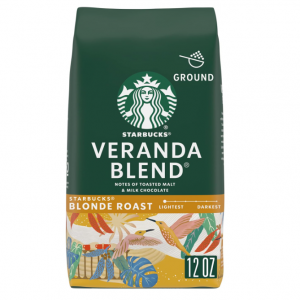 Starbucks Ground Coffee, Starbucks Blonde Roast Coffee, Veranda Blend, 1 Bag (12 Oz) @ Amazon