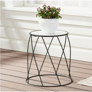 Better Homes & Gardens 15" Round Matte Black Faux Marble Top Plant Stand @ Walmart
