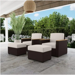 4-Piece Palm Springs Outdoor Rattan Armchair and Ottoman Set by Homestyles @ Bed Bath and Beyond 