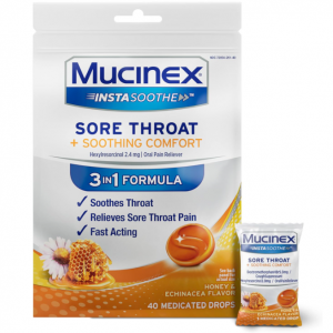 Mucinex Instasoothe Sore Throat Relief Drops, Sore Throat Lozenges, Sore Throat Medicine with Hexy