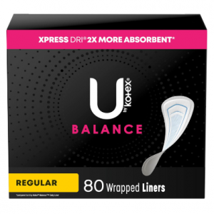 U by Kotex Lightdays Plus Panty Liners, Regular Length, Unscented, 80 Count @ Amazon