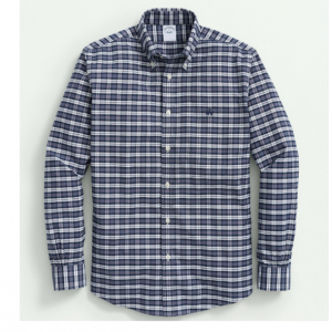 54% Off Stretch Cotton Non-Iron Oxford Polo Button-Down Collar, Tartan Shirt @ Brooks Brothers