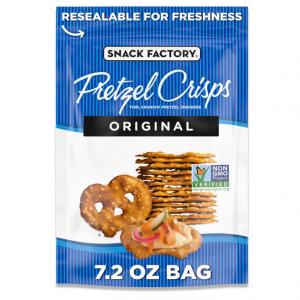 Snack Factory Original Pretzel Crisps, Non-GMO, 7.2 oz Resealable Bag @ Amazon