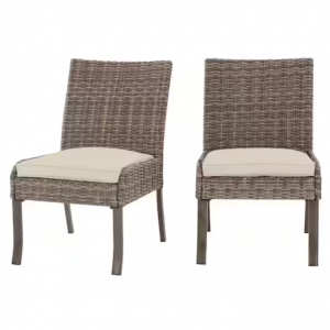 Hampton Bay Windsor Brown Wicker Outdoor Patio Stationary Armless Dining Chair with Bare Cushion