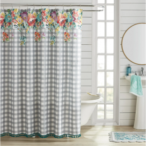 The Pioneer Woman Sweet Romance Gingham Floral Cotton-Rich Shower Curtain, 72" x 72", Multi 