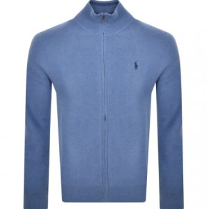 40% Off Ralph Lauren Full Zip Knit Jumper Blue @ Mainline Menswear US