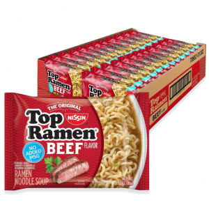 Nissin Top Ramen Noodle Soup, Beef, 3 Ounce (Pack of 24) @ Amazon