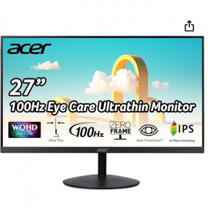 33% off Acer SB272U Ebiip 27" WQHD 2560x1440 IPS Zero-Frame Gaming Office Monitor @Amazon