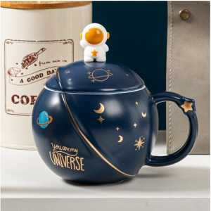 HwaGui - Cute Astronaut Mug With Lid And Spoon, Blue 450ml/15oz
