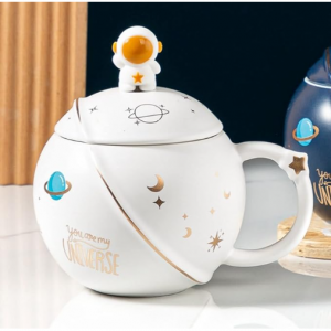HwaGui 可爱星球马克杯 带宇航员咖啡勺+盖，白色款 450ml/15oz @ Amazon