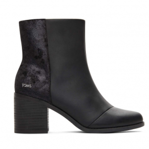 35% Off Evelyn Black Leather And Plush Foil Heeled Boot @ TOMS UK 