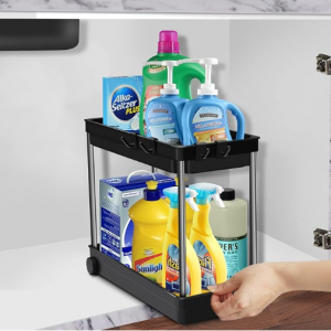 Durmmur 2 Tier Under Sink Organizers with Wheels & Hooks @ Amazon