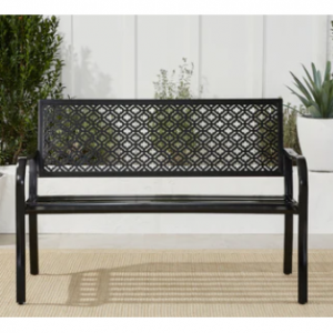 Indoor Outdoor Steel Bench w/ Geometric Backrest, Foot Levelers @ Best Choice Products