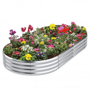 Besebay Galvanized Raised Garden Bed, Oval Metal Garden Box Outdoor, 8x2x1 ft, Silver @ Amazon