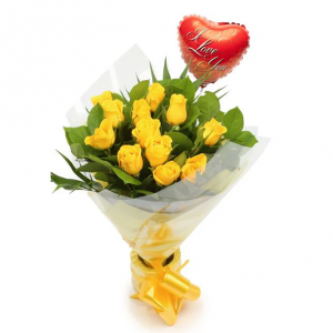 气球 & 12朵黄玫瑰