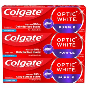 Colgate Optic White Purple Toothpaste for Teeth Whitening, Mint, 3 Pack, 4.2 oz @ Amazon