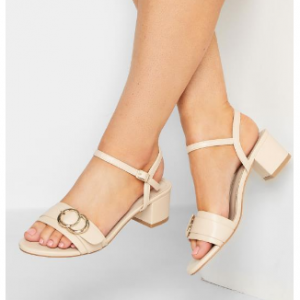 50% Off Beige Brown Buckle Block Heeled Sandal In Wide E Fit & Extra Wide @ Yours Clothing UK