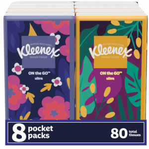 Kleenex On-The-Go Facial Tissues, 8 On-The-Go Packs, 10 Tissues per Box, 3-Ply (80 Total Tissues)