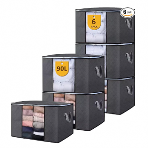 B365 6 Pack 90L Large Storage Bags Clothes Storage Bins Foldable Closet Organizer @ Amazon