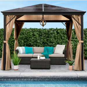 Outdoor Hardtop Gazebo w/ Aluminum Frame, Side Curtains, Netting - 10x10ft @ Best Choice Products