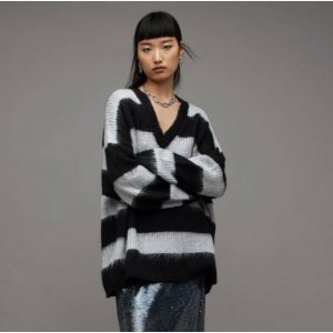 Allsaints Lou Sparkle V领条纹毛衣