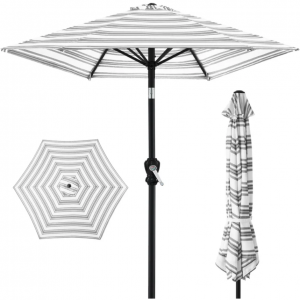 Outdoor Steel Striped Market Patio Umbrella w/ Tilt, Crank Lift - 10ft @ Best Choice Products