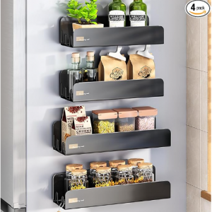 Kitstorack 磁吸型冰箱側邊調味品收納架 4個 帶掛鉤 @Amazon