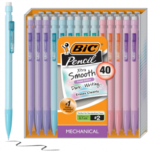 BIC Xtra-Smooth Pastel Mechanical Pencils with Erasers, Medium Point (0.7mm), 40-Count Pack@Amazon