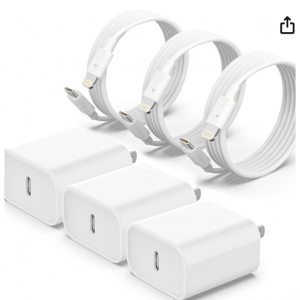 59% off 3 Pack 20W USB-C Power Adapter with 3 Pack 6FT Type C to Lightning Cable @Amazon