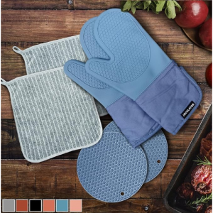 JOCULATOR Oven Mitts and Pot Holders - Heat and Slip Silicone Mitts, Pack of 6 (Black) @ Amazon
