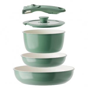 Redchef Ceramic Cookware Set, Removable Handle Pots And Pans Non Stick @ Amazon