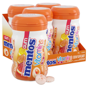 Mentos Gum with Vitamins, Citrus Flavor, Bottle of 45 (Bulk Pack of 4) @ Amazon