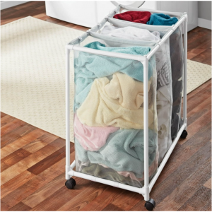 Mainstays 3 Bag Mesh Rolling Sorter Laundry Cart, Soft Silver @ Walmart