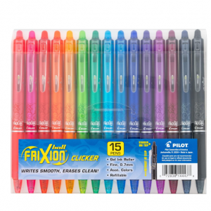 Pilot, FriXion Clicker Erasable Gel Pens, Fine Point 0.7 mm, Pack of 15, Assorted Colors @ Amazon
