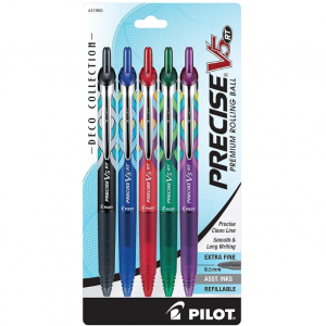Pilot Precise V5 RT Deco Collection Refillable & Retractable Liquid Ink Rolling Ball Pens, 5 count