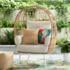 Better Homes and Gardens Lilah Boho Outdoor Stationary Wicker Egg Chair; White @ Walmart