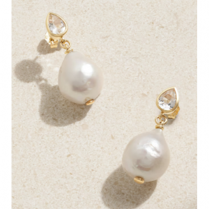 ALISON LOU Tear 14-karat gold, topaz and pearl earrings