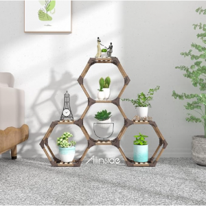 Allinside Hexagonal Plant Stand Mini, Indoor and Outdoor Wood Succulents Plant Shelf @ Amazon
