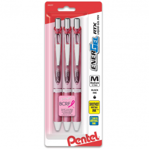 Pentel® EnerGel® RTX Retractable Liquid Gel Pens, Medium Point, 0.7 mm, Black Ink, Pack Of 3 Pens 