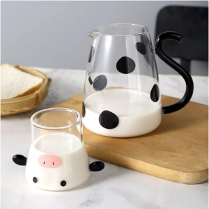 DECKALY 奶牛玻璃茶杯+茶壶组合 上杯下壶送礼萌物 @ Amazon