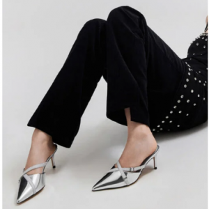 20% Off Metallic Grosgrain-Strap Pointed-Toe Mules - Silver @ Charles & Keith TW