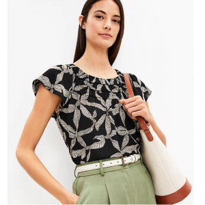 LOFT Ribbon Smocked Bib Flutter 上衣