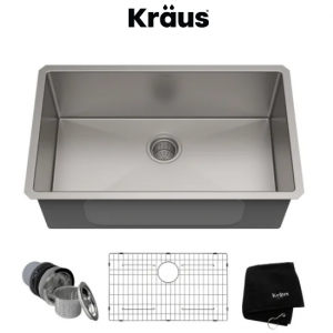 Kraus 30 英寸单盆 16 号不锈钢厨房水槽，适用于台下安装