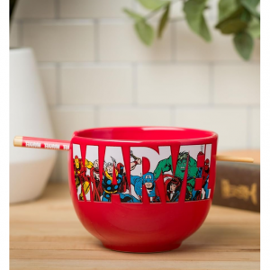 Silver Buffalo Marvel Comics Avengers Retro Ceramic Ramen Noodle Rice Bowl with Chopsticks, 20 oz